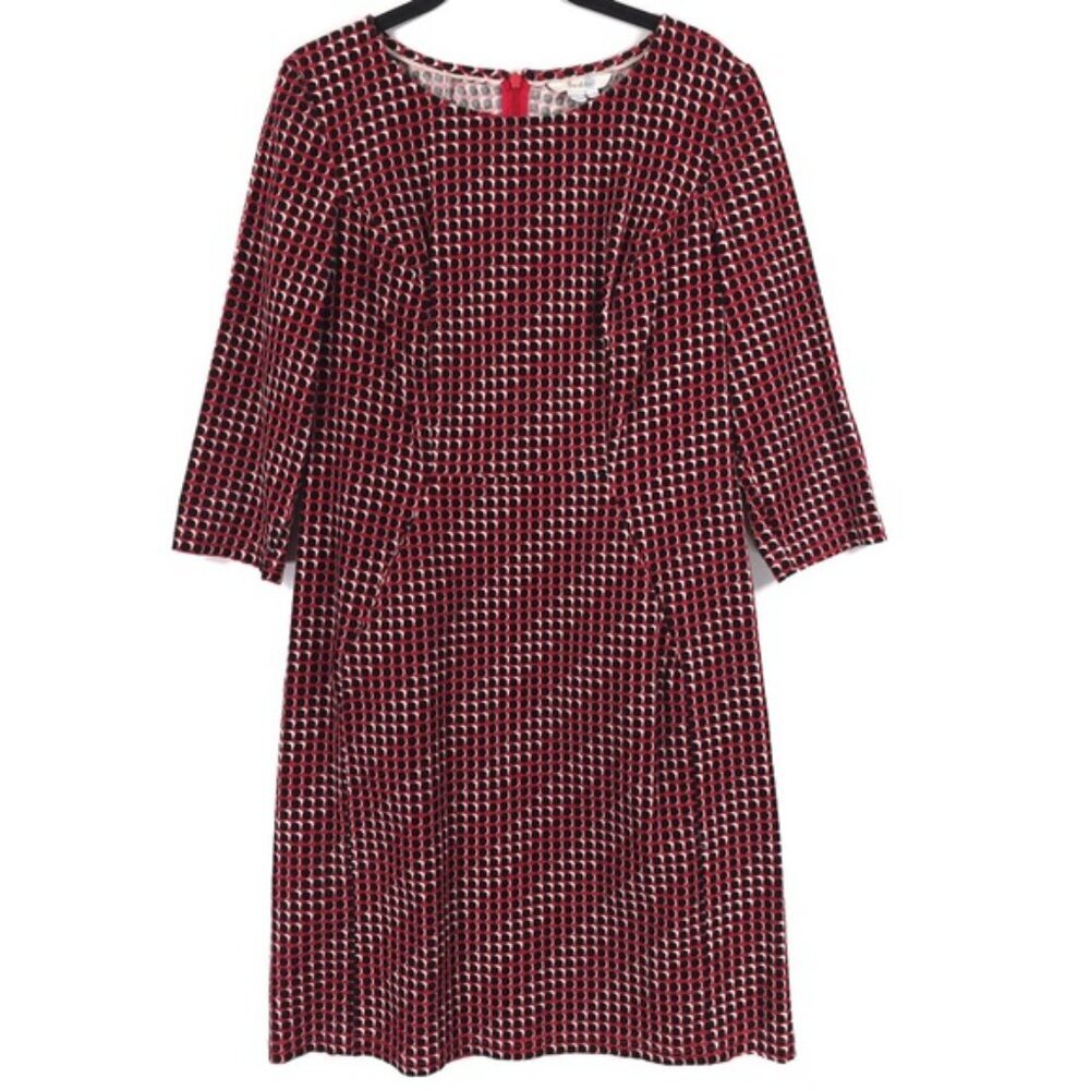 Boden Hannah Seam Detail Red Black Polka Dot Corduroy Sheath Dress WW095 Size 8L